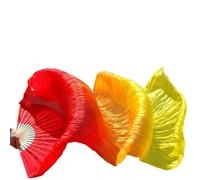 LCKKJHG Belly Dance Fan 1pair/1pc Real Silk Belly Dance Veil Fans Bamboo Handmade Dyed Performance Long Fan Dancing for Show(18,1pair realsilk 120cm)