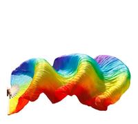 LCKKJHG Belly Dance Fan 1pair/1pc Real Silk Belly Dance Veil Fans Bamboo Handmade Dyed Performance Long Fan Dancing for Show(13,1pc right hand-180cm)