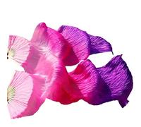 LCKKJHG Belly Dance Fan Real/Imitation Silk 1pair Belly Dance Veil Fans Bamboo Handmade Dyed Performance Dancing Natural for Show(Black Green,230x90cm Real Silk)