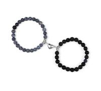 LCKKJHG Crystal Bracelet 2Pcs/Set Romantic Heart Shape Magnet Pendant Bracelets 6 8MM Weathered Stone Bangles Jewelry Couple Handmade Strench(8mmstyle 1)
