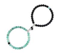 LCKKJHG Crystal Bracelet 2Pcs/Set Romantic Heart Shape Magnet Pendant Bracelets 6 8MM Weathered Stone Bangles Jewelry Couple Handmade Strench(6mmstyle 20)