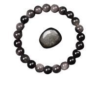 LCKKJHG Crystal Bracelet Golden Obsidian Stone Beads Bracelet Men Women Golden Light Rainbow Obsidian Raw Stone Round Bead Energy Jewelry(21cm,8MM BEADS_9 SILVER OBSIDIAN)