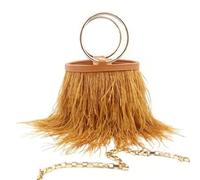 LCKKJHG feather bag Feathers Bucket Bag Handbag Evening Bags Women's Pink Green Diamond Clutch Party Messenger For Ladies(Brown)