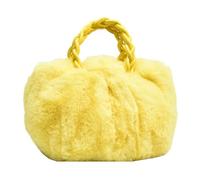 LCKKJHG Fluffy Tote Bag Women Elegant Shoulder Bag Solid Color Fluffy Messenger Pouch Woven Handle Crossbody Handbags Portable Small Travel Girls Tote(Yellow)