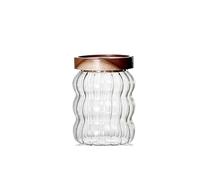 LCKKJHG Jam Jars Wood Lid Striped Glass Storage Bottles Sealed Tea Coffee Beans Grains Candy Organizer Kitchen Food Containers(550ML)