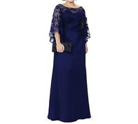 LCKKJHG Mother of The Bride Dresses Lace Chiffon Half Sleeves Plus Size Floor Length Evening Prom Dress A-Line(Photo Color4,14W)