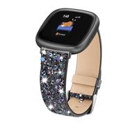 Lcklill Compatible with Fitbit Versa 3/Versa 4/Fitbit Sense/Sense 2 Bands, Women Bling Glitter Leather Strap Smart Watch Accessorie Bands (Black)