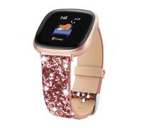 Lcklill Compatible with Fitbit Versa 3/Versa 4/Fitbit Sense/Sense 2 Bands, Women Bling Glitter Leather Strap Smart Watch Accessorie Bands (Pink)