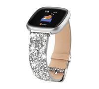 Lcklill Compatible with Fitbit Versa 3/Versa 4/Fitbit Sense/Sense 2 Bands, Women Bling Glitter Leather Strap Smart Watch Accessorie Bands (Silvery)