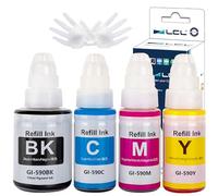 LCL Ink Bottle GI-490 GI-590 GI-590BK GI-590C GI-590M GI-590Y | (4PK Black 135ML, CMY 70ML) Replacement for Canon Pixma G1400 G1410 G2400 G2410 G3400 G4400 G4411 G1500 G1510 G2500