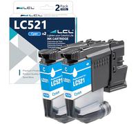LCL LC521 Ink Cartridge Replacement for Brother LC521 LC-521 LC521C LC-521C for Brother DCP-J1260DW DCP-J1310DW DCP-J1313DW DCP-J1360DW DCP-J1460DW (2 Cyan)