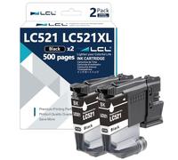 LCL LC521 LC521XL Ink Cartridge Replacement for Brother LC521 LC-521 | LC521BK LC-521BK Compatible with Brother DCP-J1260W DCP-J1260DW DCP-J1310DW DCP-J1313DW DCP-J1360DW DCP-J1460DW (2 Black)