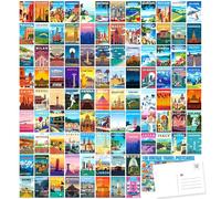 LCLAIDYDY 100 Vintage Travel Postcard Set,World Famous Country City Illustrations Mailing Postcards,Travel Decor Posters Prints Post Cards for Travelers 4x6
