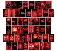 LCLAIDYDY 50PCS Red Neon Wall Collage Kit Aesthetic Pictures,Dark Red Room Decor for Bedroom Trendy Small Posters for Room Aesthetic Dorm Photo Wall Decor Gift for Teen Girls 4x6 Inch