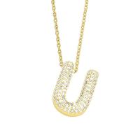 LCLMHJ Bubble Initial Letter Necklace for Women Dainty Balloon Initial Necklace Mens Iced Out Cubic Zirconia Bubble Letter A-Z Pendant Necklace, Gold Plated, Cubic Zirconia