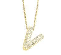 LCLMHJ Bubble Initial Letter Necklace for Women Dainty Balloon Initial Necklace Mens Iced Out Cubic Zirconia Bubble Letter A-Z Pendant Necklace, Gold Plated, Cubic Zirconia