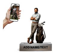LCMAIT Personalised Golf Portrait Acrylic Desktop Decoration Custom Photo 2D Effect Cartoon Style Desktop Decoration Personalised Anniversary Birthday Collectibles Office Bedroom Gift for Golf Lovers