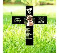 LCMAIT Personalised Pet Memorial Stake, Customized Gravestone with Flowers Silhouette Statue, Dog Cat Memorial Grave Garden Decorations, Personalised Pet Memorial Plaques Garden Decor