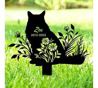LCMAIT Personalised Pet Memorial Stake, Customized Gravestone with Flowers Silhouette Statue, Dog Cat Memorial Grave Garden Decorations, Personalised Pet Memorial Plaques Garden Decor