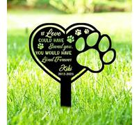 LCMAIT Personalised Pet Memorial Stake, Customized Gravestone with Flowers Silhouette Statue, Dog Cat Memorial Grave Garden Decorations, Personalised Pet Memorial Plaques Garden Decor
