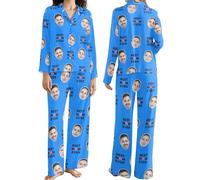 LCMAIT Personalized Pajamas Set with Faces Personalised Long-Sleeve Pyjama Set Custom Loungewear Fun Gifts for Him and Her XS-3XL