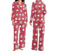 LCMAIT Personalized Pajamas Set with Faces Personalised Long-Sleeve Pyjama Set Custom Loungewear Fun Gifts for Him and Her XS-3XL
