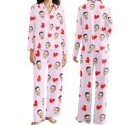 LCMAIT Personalized Pajamas Set with Faces Personalised Long-Sleeve Pyjama Set Custom Loungewear Fun Gifts for Him and Her XS-3XL