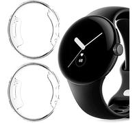 Lcmei 2022 New Clear Shockproof Silicone Case Cover For Google Pixel Watch Screen Protector,Anti-Scratch Full Protective Soft TPU Plated Bumper,Compatible (Clearx2pcs)