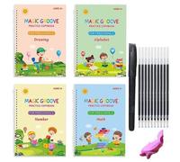 Lcmei 2022 New Magic Practice Copybook Set Gift,Reusable Grooved Children's Handwriting Book Practice,Combination Groove Copybook with Pen Refill English Cursive (B Set(10 refill))