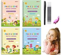Lcmei 2022 New Magic Practice Copybook Set Gift,Reusable Grooved Children's Handwriting Book Practice,Combination Groove Copybook with Pen Refill English Cursive (A Set(5 refill))