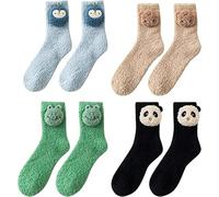 Lcmei 2022 New Winter Fuzzy Animal Slipper Socks,3D Animal Panda Rabbit Cartoon Socks Warm,Funny Cute Soft Coral Fleece Fluffy Plush (A(4 pairs))