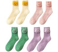 Lcmei 2022 New Winter Fuzzy Animal Slipper Socks,3D Animal Panda Rabbit Cartoon Socks Warm,Funny Cute Soft Coral Fleece Fluffy Plush (B(4 pairs))