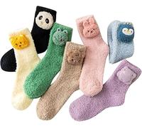 Lcmei 2022 New Winter Fuzzy Animal Slipper Socks,3D Animal Panda Rabbit Cartoon Socks Warm,Funny Cute Soft Coral Fleece Fluffy Plush (C(7 pairs))