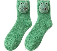 Lcmei 2022 New Winter Fuzzy Animal Slipper Socks,3D Animal Panda Rabbit Cartoon Socks Warm,Funny Cute Soft Coral Fleece Fluffy Plush (Frog)