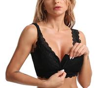 Lcmei 2023 New Branelly Bra Front Zip Lace,Front Zip Lace,the Innovative and Healthy Underwireless Bra for Women Front Closure Black