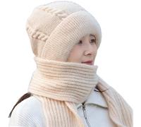 Lcmei Integrated Ear Protection Windproof Cap Scarf Knitting Thickening Hat Winter,Plus Velvet Thick Winter Knitted Hat for Women (Beige)
