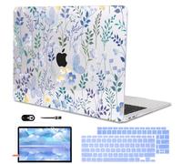 LCMOCICO Compatible with 2021 2020 MacBook Air 13 inch Case M1 A2337 A2179 A1932 2018 2019 Release, Pattern Plastic Hard Shell Case & Keyboard Cover for Mac Air 13 Touch ID, Meadow Wildflower