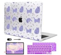 LCMOCICO Compatible with 2022 2021-2018 MacBook Air 13 inch Case M1 A2337 A2179 A1932 with Touch ID, Crystal Clear Pattern Plastic Hard Shell Case for MacBook Air 13 inch M1 2021, Cute Cat & Fish