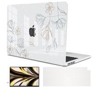 LCMOCICO Compatible with 2025 MacBook Air 13.6 inch Case M4 A3240 Cover, Shiny Pattern Plastic Hard Shell Case Keyboard Skin for Mac Air 13.6 M2 A2681 M3 A3113 2024-2022 Release, Line Flower