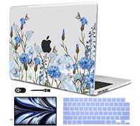 LCMOCICO Compatible with M4 MacBook Air 13.6 inch Case 2025 2024 2023 2022 A3240 A3113 M3 A2681 M2 Chip, Crystal Pattern Plastic Hard Case Cover for Mac Air 13 M4 Touch ID, Tropical Blue Flowers