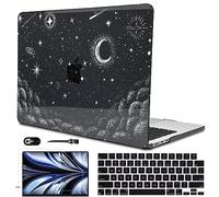 LCMOCICO for 2022 2023 2024 2025 2026 MacBook Air 13 inch Case M5 A3449 M4 A3240 M3 A3113 M2 A2681 Cover, Glitter Black Printed Pattern Plastic Hard Shell Case for Mac Air 13.6 M5 2026, Stars & Moon