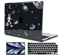 LCMOCICO for MacBook Air 13.6 inch Case 2025 2024 2023 2022 Release M4 A3240 M3 A3113 M2 A2681, Black Printed Plastic Hard Shell Case Cover for Mac Air 13.6 M4 Chip Touch ID, Astronauts Space Dog