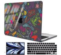 LCMOCICO for MacBook Air 13.6 Inch Case 2025 2024 2023 2022 Release Model M4 A3240 M3 A3113 A2681 M2, Crystal Black Pattern Plastic Hard Shell Cover for MacBook Air 13 M4 Chip 2025, Doodle Word