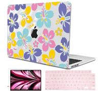 LCMOCICO for MacBook Air 13.6 inch Case 2025 M4 A3240 2024 M3 A3113 2022 2023 A2681 M2 Chip, Crystal Plastic Pattern Hard Shell Case Cover for Mac Air 13 M4 2025 Touch ID, Colorful Hibiscus Flower