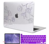 LCMOCICO for MacBook Pro 13 inch Case 2022 2021 2020-2016 Release M2 M1 Chip A2338 A2251 A2289 A2159 A1989 A1706, Shiny Pattern Plastic Hard Shell Case Keyboard Cover Screen Film, Purple Line Flower