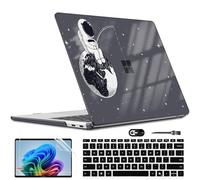 LCMOCICO Slim Protective Case for 13 inch Microsoft Surface Laptop 2025 Copilot+PC Model 2095, Lightweight Anti-Scratch Printed Pattern Crystal Black Plastic Hard Shell Case Cover, Astronaut Earth