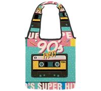 lcndlsoe Canvas Tote Bag, 1990S Music Tape Colorful Women's Shoulder Handbag for Work Shopping Gym