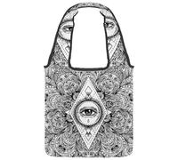 lcndlsoe Canvas Tote Bag, All Seeing Eye in Ornate Round Mandala Pattern Women's Shoulder Handbag for Work Shopping Gym