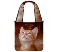 lcndlsoe Canvas Tote Bag, Angel Cat Baby Wings Women's Shoulder Handbag for Work Shopping Gym