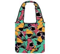lcndlsoe Canvas Tote Bag, Angry Shark Sea Life Pattern Women's Shoulder Handbag for Work Shopping Gym